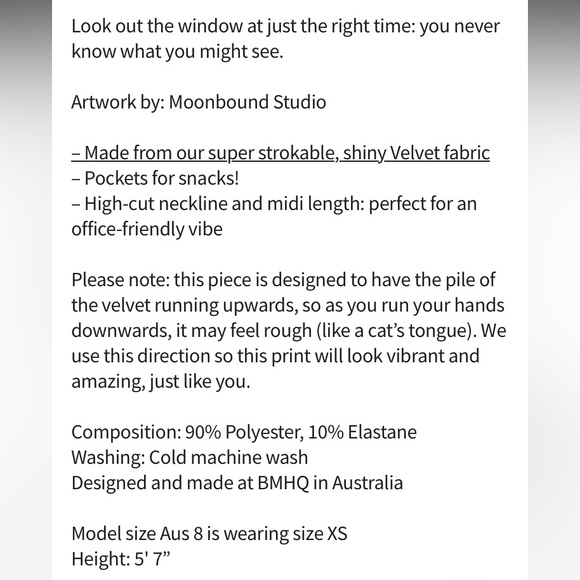 BLACKMILK Window To The Spirit Realm VELVET PRINCESS MIDI DRESS! Cat Pockets NWT - Picture 8 of 10